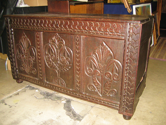 This 18th-century chest was the oldest piece of furniture at the September Festival. West Palm Beach Antiques Festival.